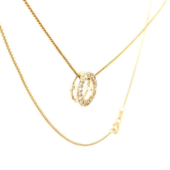 Elegant Estate Sterling Silver 925 GoldPlated Rhinestone Circle Pendant Necklace - Picture 4 of 16